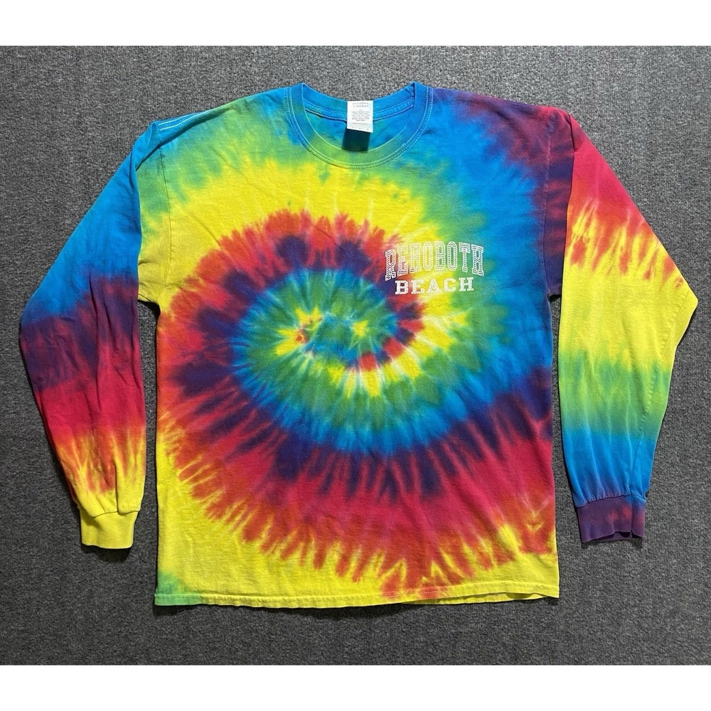 Gildan Rehoboth Beach Tie Dye Long Sleeve T-Shirt Womens L Multicolor Cotton